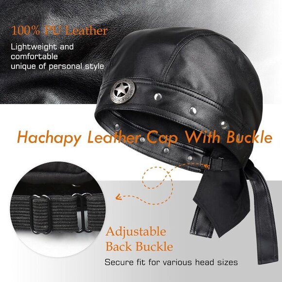 Women’s Faux Leather Biker Cap Adjustable Snug Fit Stylish Black Riding Hat main image 5